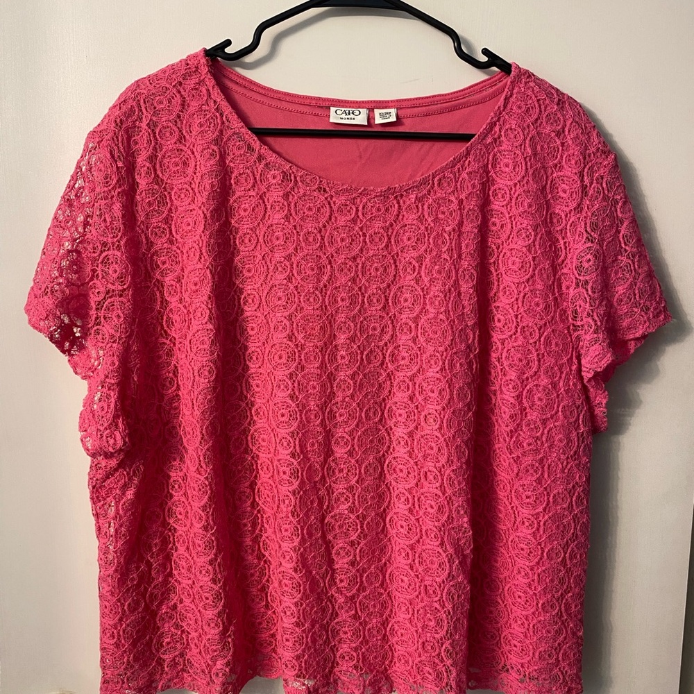 Cato‎ Pink Lace Overlay Short Sleeve Blouse 22/24W - Picture 3 of 13